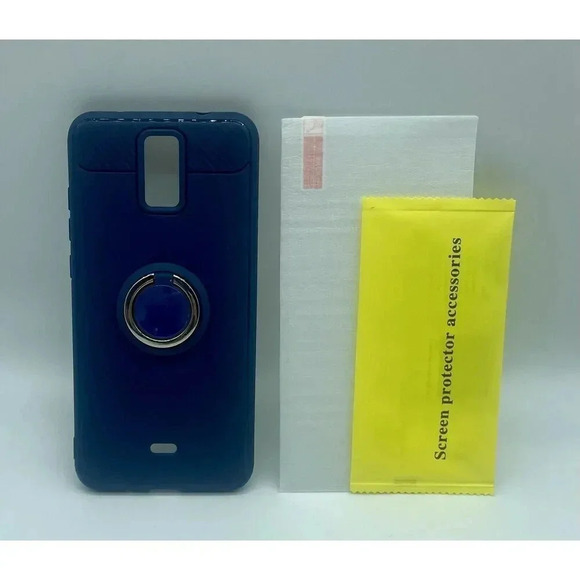 BLU View 3 Case with Tempered Glass Screen Protector Rotating Ring Magnetic Blue - Picture 2 of 8